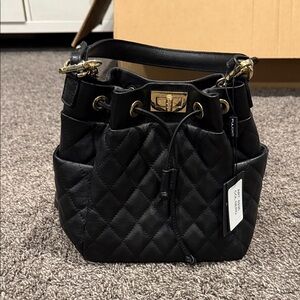 Pulicati Black Quilted Shoulder Bag with Gold Accents